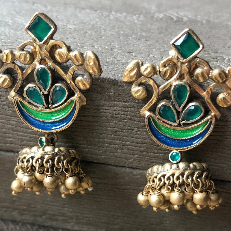 Gold Plated  Green Jhumkas