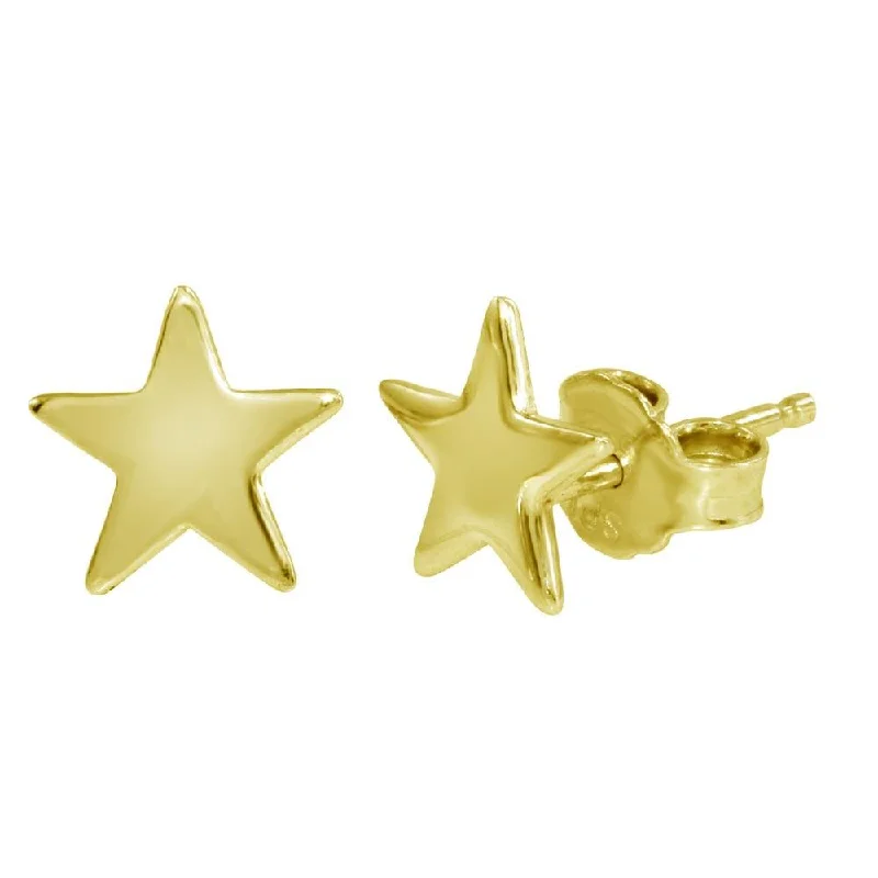 Gold Plated 925 Sterling Silver Flat Star Earrings - SOE00011