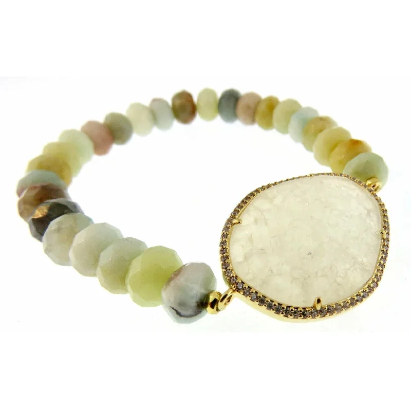 TAI Amazonite Moon Stone Organic Shape Beaded Stretch Bracelet