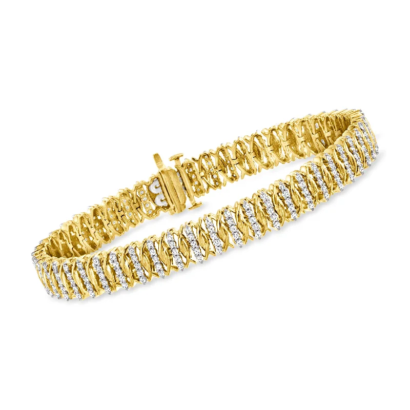 Ross-Simons Diamond Fancy-Link Tennis Bracelet in 18kt Gold Over Sterling