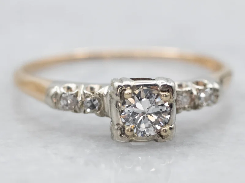 emerald-cut diamond engagement rings -Yellow and White Gold Diamond Engagement Ring with Diamond Accents