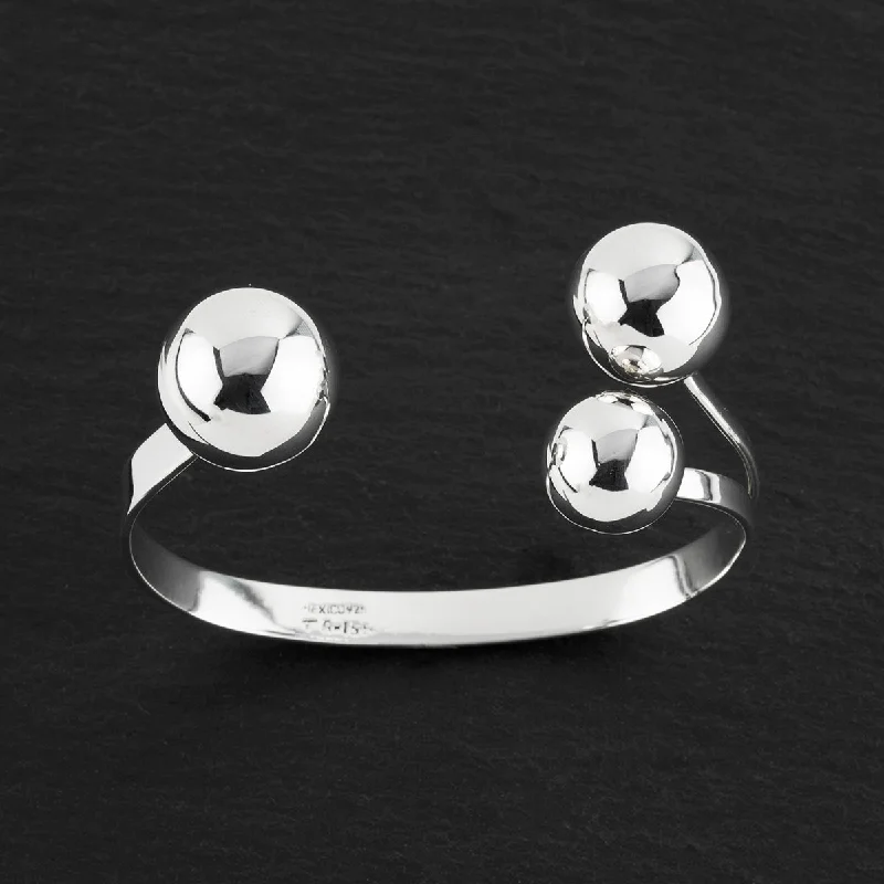 Sterling Silver Triple Ball Open Cuff Bracelet