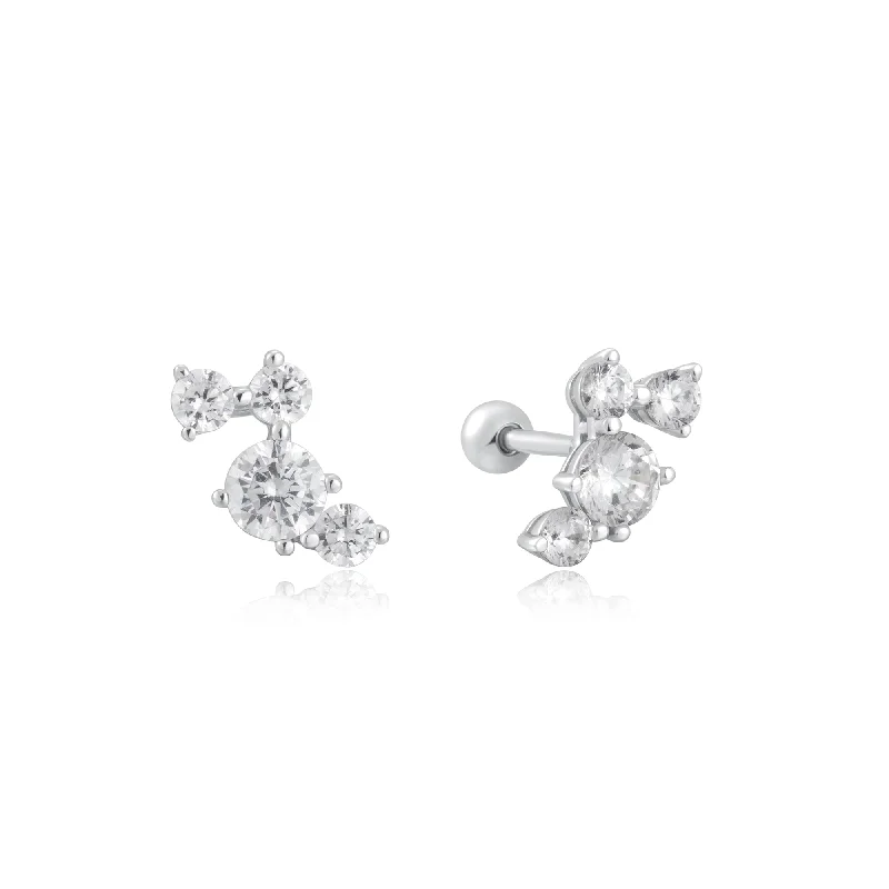 Silver Pave Climber Barbell Earrings