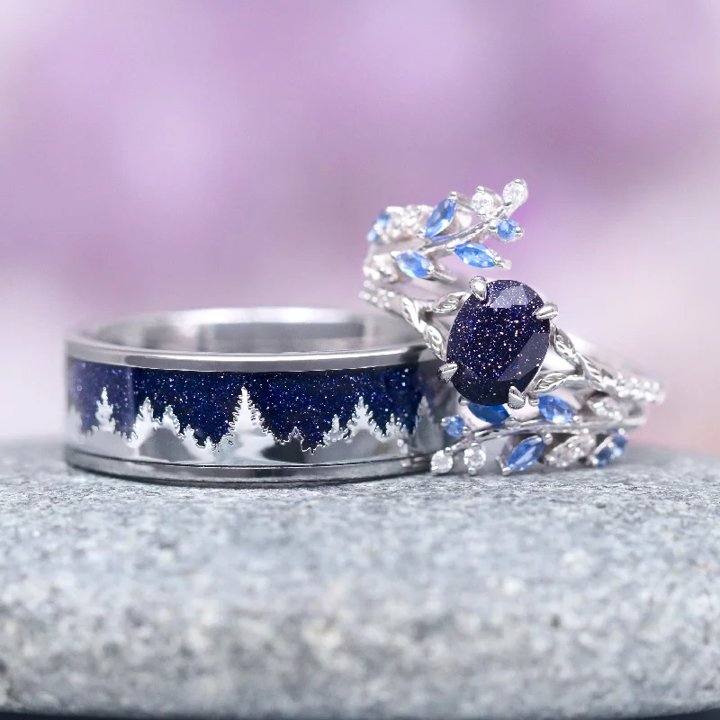 Starry Night & Trees Couples Ring Set