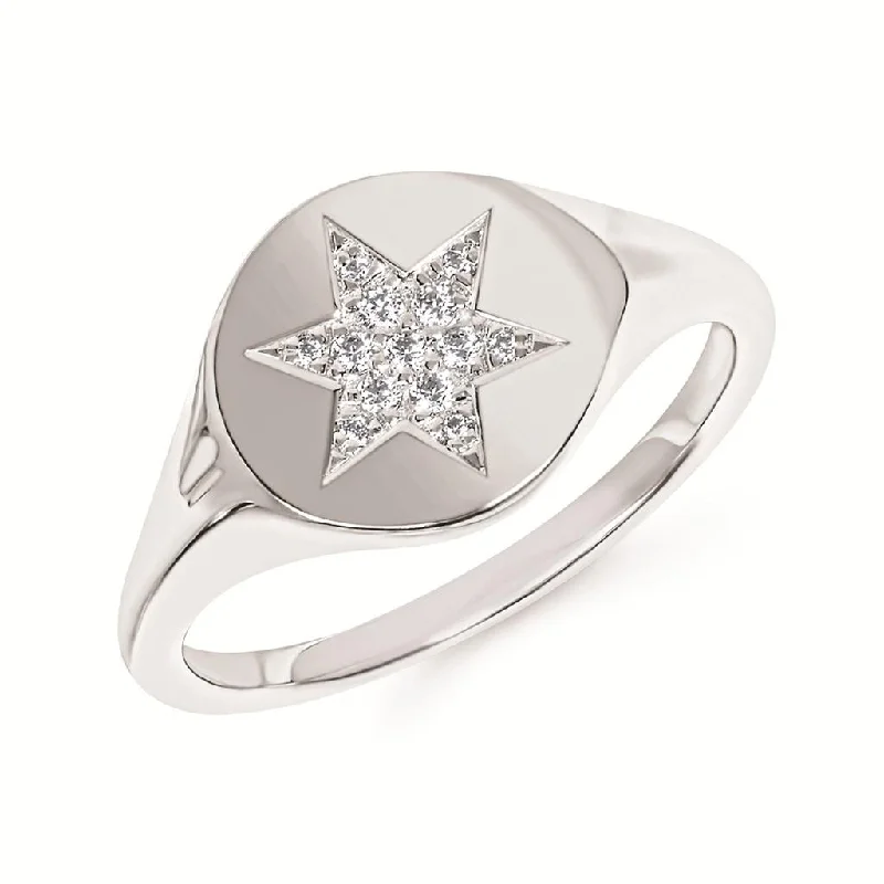 Sterling Silver 0.07ctw Diamond Star Signet Ring