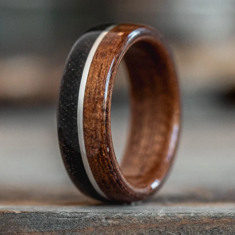 (In-Stock) The World War I Men's Rifle Stock Wood Wedding Band with WWI Uniform & Sterling Silver Inlay- Size 7 | 7 Wide