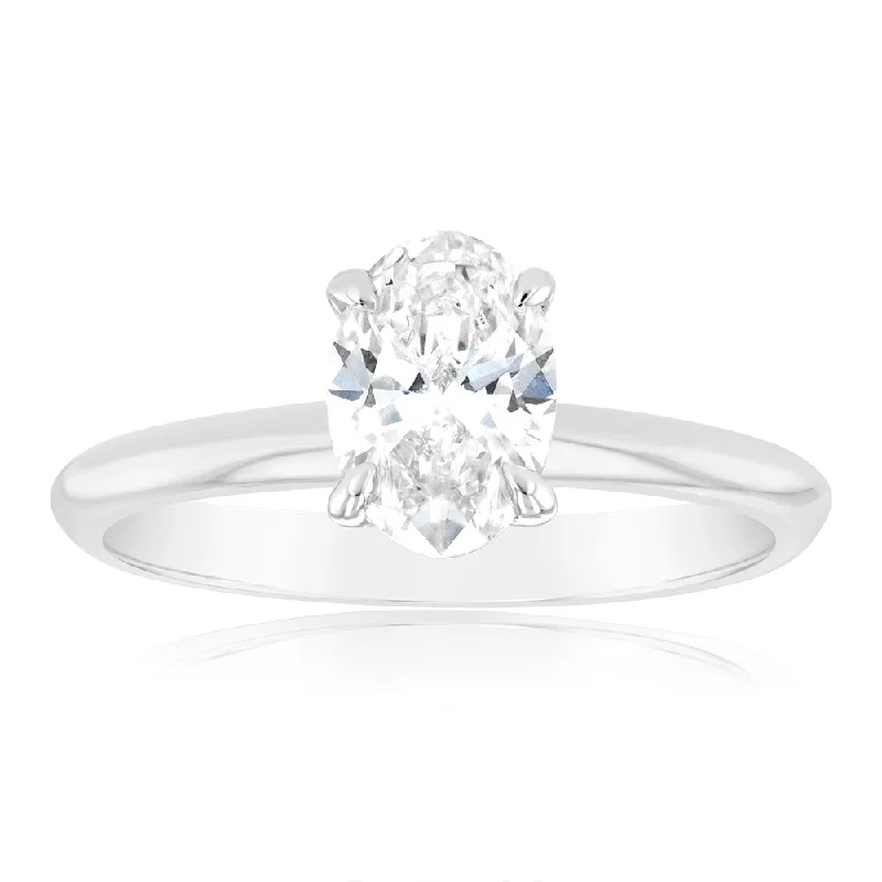 colorful gemstone engagement rings -Luminesce Lab Grown 1 Carat Certified Oval Engagement Ring in 18ct White Gold