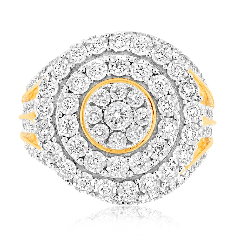 stylish engagement rings for women -Luminesce Lab Grown 1Carat Cluster Shaped Diamond Engagement Ring in 9ct Yellow Gold