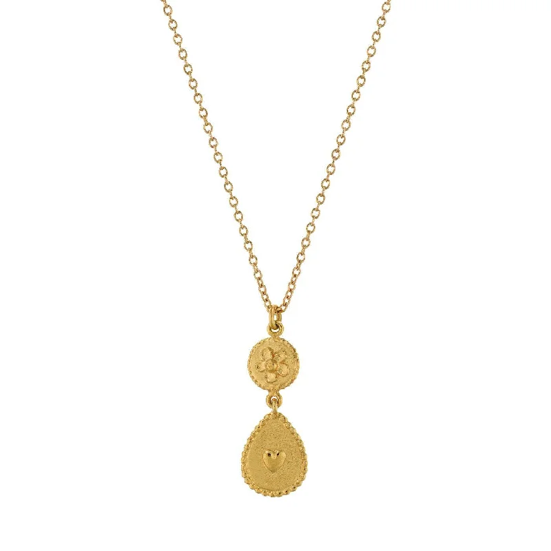 wedding gift necklaces for women -Alex Monroe Gold Heart and Flower Drop Necklace