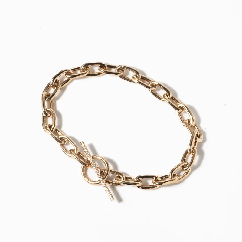 XL Square Oval Link Chain Bracelet With Pavé Diamond Toggle Clasp