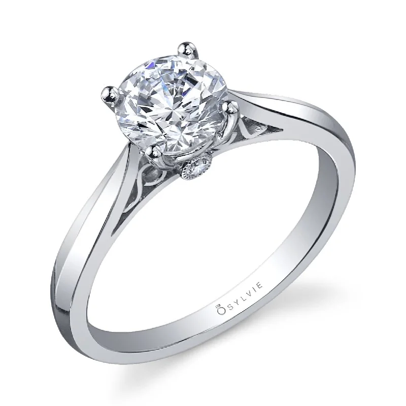 pear cut engagement rings for women -Sylvie Collection 14K White Gold Round Engagement Ring Setting