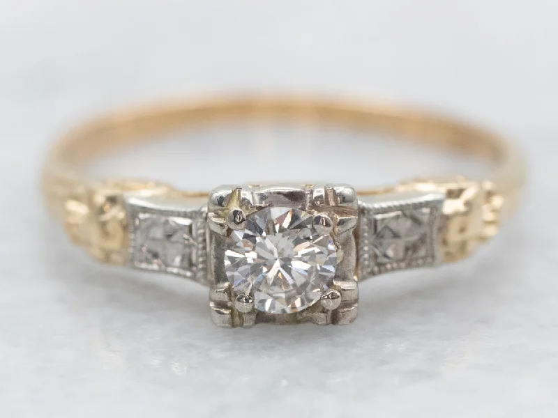 radiant engagement rings -Retro Diamond Solitaire Engagement Ring