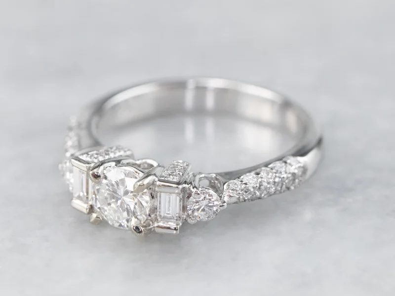 engagement rings with side stones -Diamond White Gold Engagement Ring